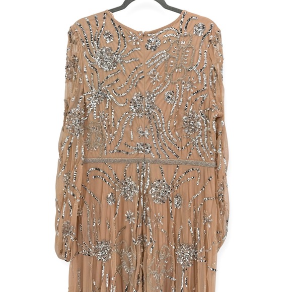 Mac Duggal Beige Embellished High Neck Puff Sleeve Gown $698 - Size 14 - Picture 11 of 14